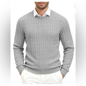 NWT Men’s Relaxed Fit Cable Knit Crewneck Sweater, Medium, Gray